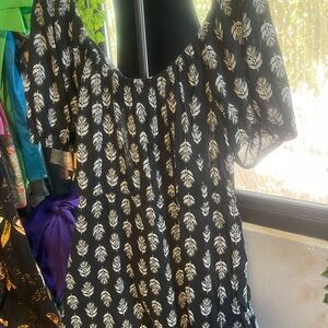 Old Navy Black Dress with White Leaf Pattern